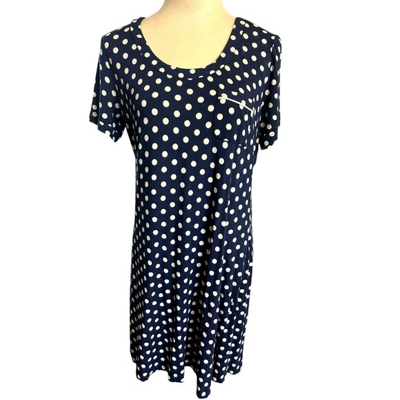 Soma Polka Dot Navy Blue White Sleepshirt Pullover Sleepwear Rayon Stretch Sz S - Picture 1 of 5